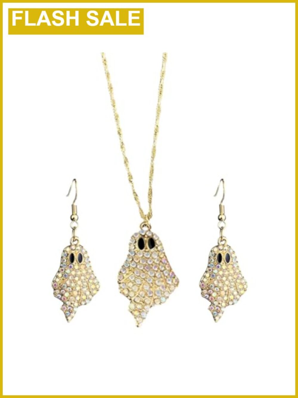 Rhinestone Halloween Pumpkin Ghost Earrings Necklace Set Beaded Costume Jewelry